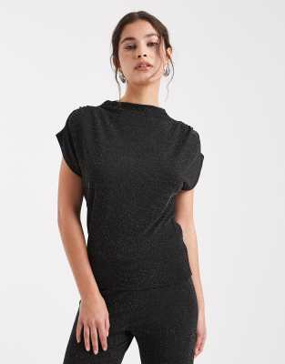 Vero Moda - Glitzerndes, ärmelloses Oberteil in Schwarz und Silber mit U-Boot-Ausschnitt, Kombiteil
