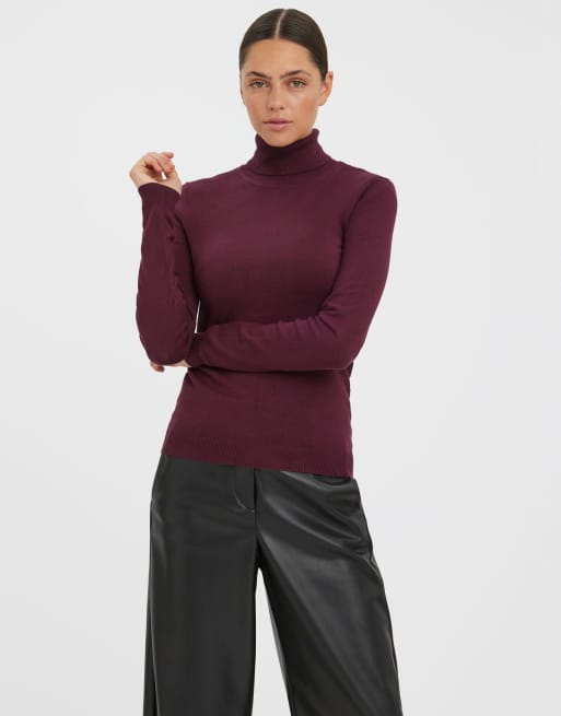 Vero Moda Glory ribbed roll neck knitted jumper in red, 2 of 4