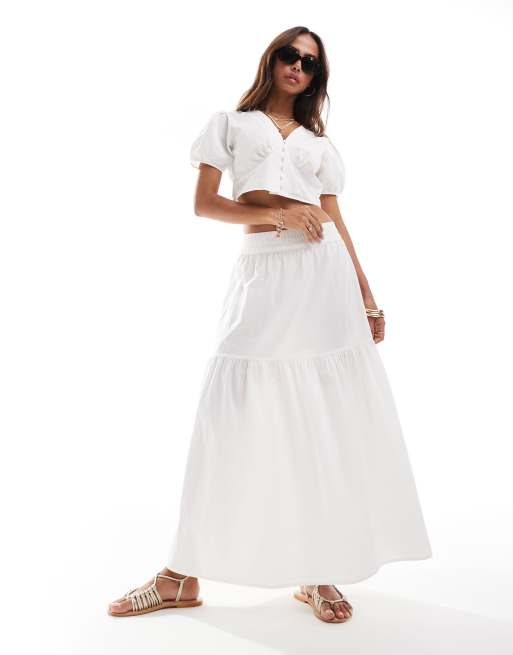 Vero Moda - Gonna lunga bianca a balze in coordinato 