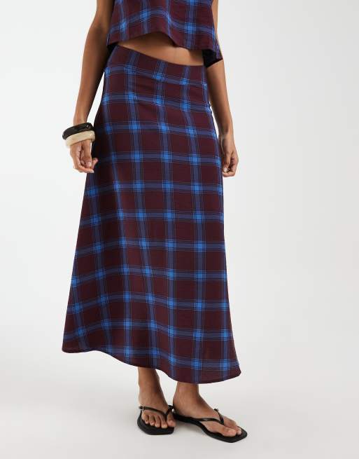 Vero Moda - Gonna lunga blu a quadri in coordinato, 2 di 5