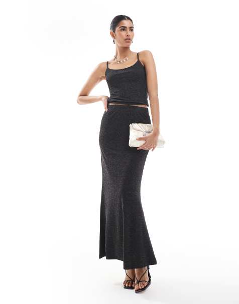 Vero Moda - Gonna lunga mix & match nera glitterata in coordinato - view 1