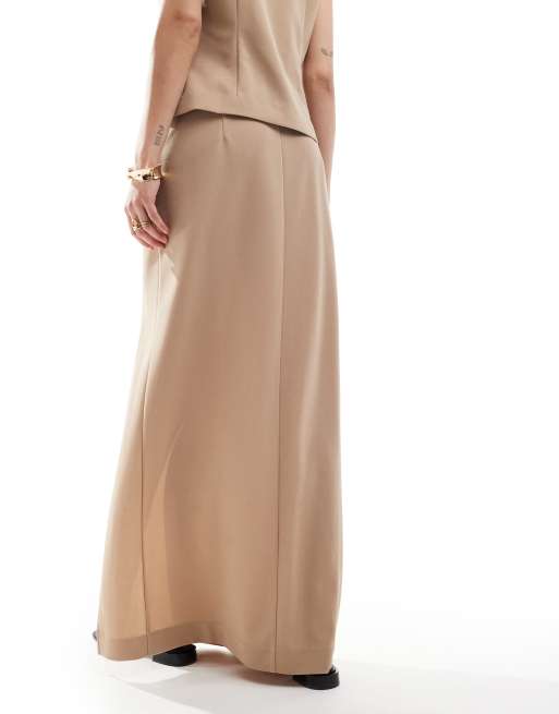 Vero Moda - Gonna lunga sartoriale in jersey beige con spacco in coordinato, 3 di 5
