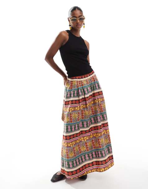 Vero Moda - Gonna midi a ruota multicolore con stampa tropicale estiva - view 1