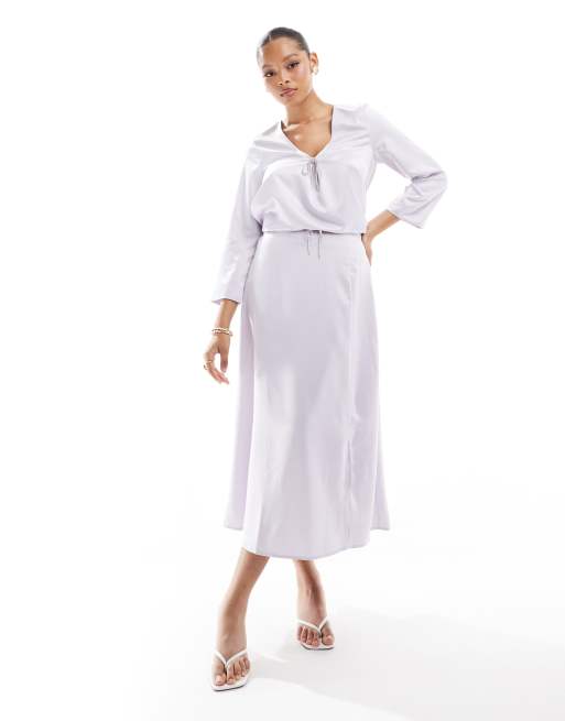 Vero Moda - Gonna midi blu lavanda con fiocco decorativo