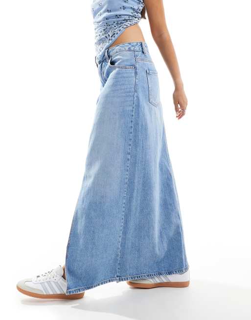 Vero Moda - Gonna midi in denim blu medio con spacco sul davanti e tasca con lavaggio diverso, 3 di 5