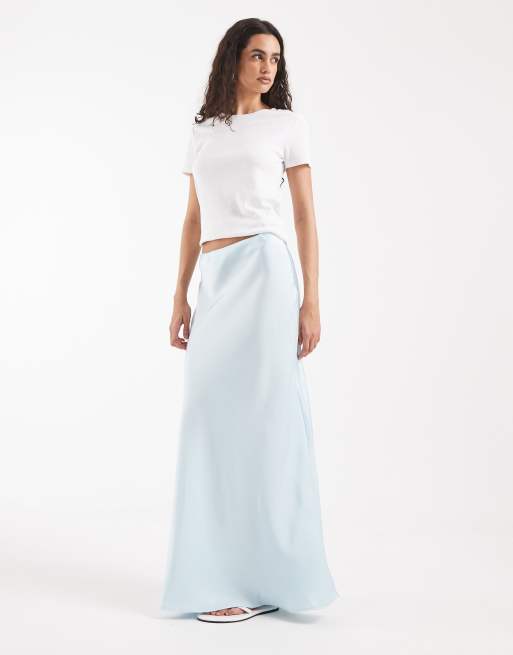Vero Moda - Gonna midi in raso azzurro con taglio sbieco