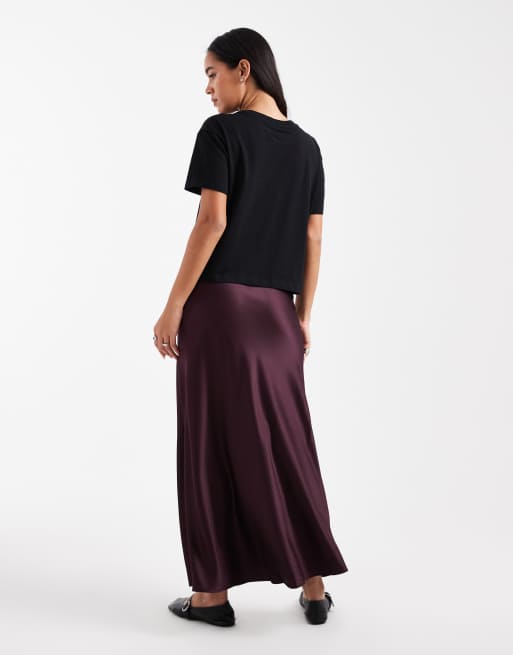 Vero Moda - Gonna midi in raso bordeaux con taglio sbieco, 3 di 5