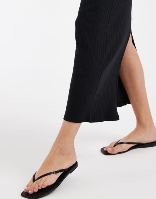 Vero Moda - Gonna midi nera in jersey a coste piatte, 4 di 5