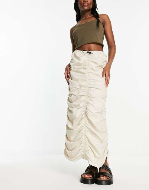 Vero Moda - Gonna midi tecnica color crema arricciata con fermacorda