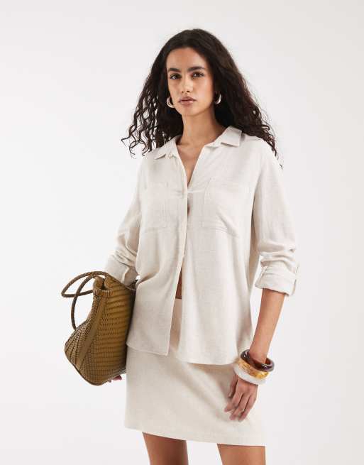 Vero Moda - Gonna pantalone in lino a vita alta color crema, 2 di 5