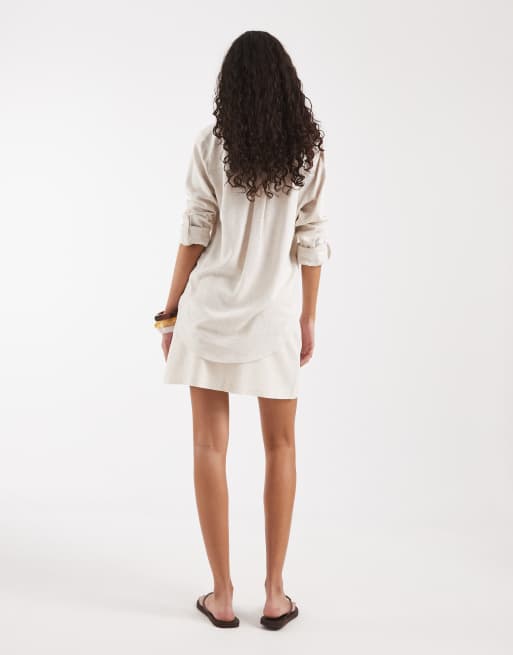 Vero Moda - Gonna pantalone in lino a vita alta color crema, 3 di 5