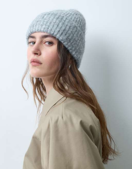 Vero Moda gorro de punto de textura afelpada en gris claro jaspeado, 3 de 3