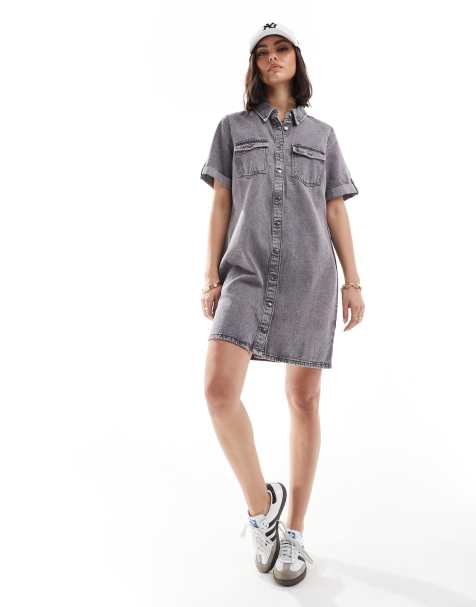 Vero Moda – Grå kortärmad miniklänning i denim - view 1