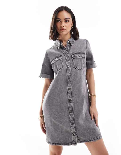 Vero Moda - Grå minikjole med korte ærmer i denim, 2 af 4