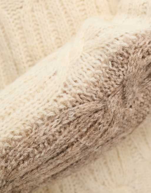 Vero Moda – Gräddvit och brun kabelstickad tröja med hög krage  , 3 av 4