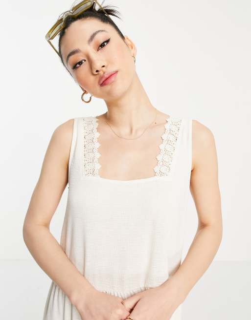 Vero Moda – Gräddvit panelsydd miniklänning med spets, 3 av 4