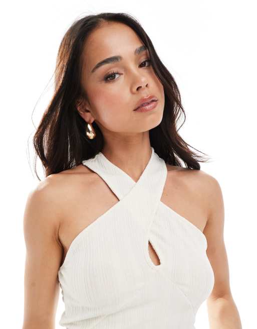 Vero Moda – Gräddvit topp i jersey med snurrad halterneck, 3 av 4