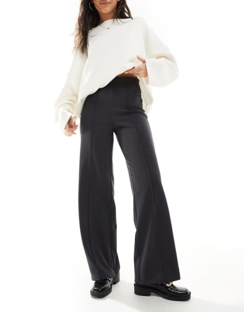 Vero Moda pleat front wide leg trousers in charcoal