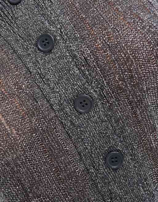 Vero Moda – Gråmelerad, glittrig, stickad skjorta, 3 av 4