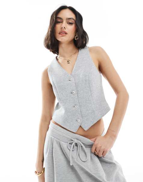 Vero Moda – Gråmelerad kostymväst i jersey, del av set - view 1