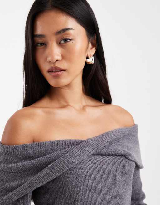 Vero Moda – Gråmelerad, mjuk topp med långa ärmar och bara axlar, del av set, 4 av 4