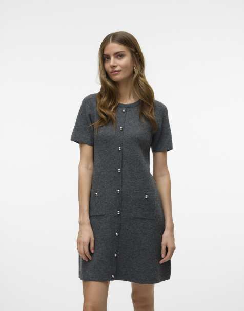 Vero Moda – Gråmelerad, stickad klänning - view 1
