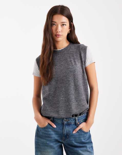 Vero Moda - Gråmeleret strikket longline-vest - view 1