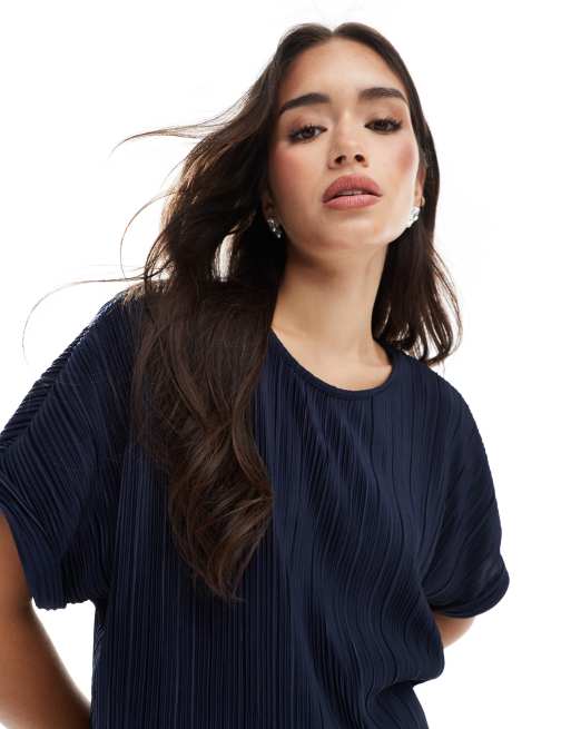 Vero Moda – Granatowy plisowany T-shirt, część zestawu, 3 z 4