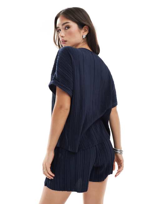 Vero Moda – Granatowy plisowany T-shirt, część zestawu, 4 z 4