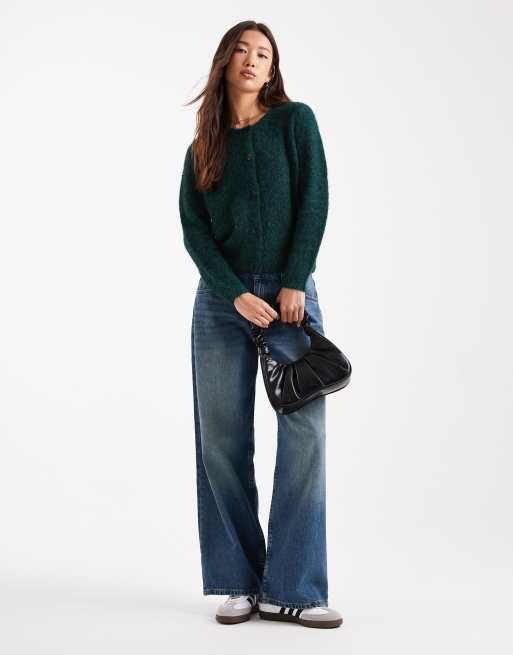 Vero Moda - Grangrøn cardigan med O-hals i blød vamset strik, 2 af 4