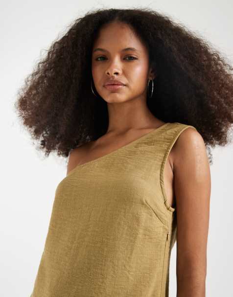 Vero Moda - Grøn minikjole i hørlook med oneshoulder-design - view 1