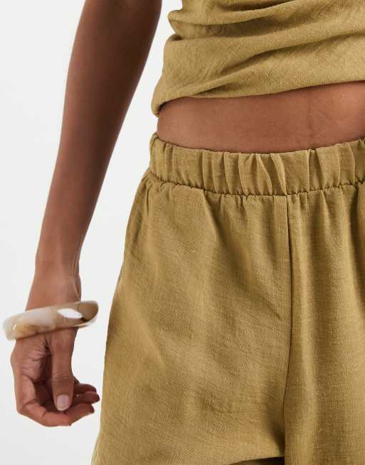 Vero Moda - Grønne højtaljede bukser med brede ben og hørlook - Del af sæt, 2 af 5