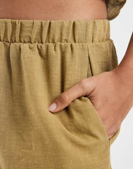 Vero Moda - Grønne højtaljede bukser med brede ben og hørlook - Del af sæt, 5 af 5