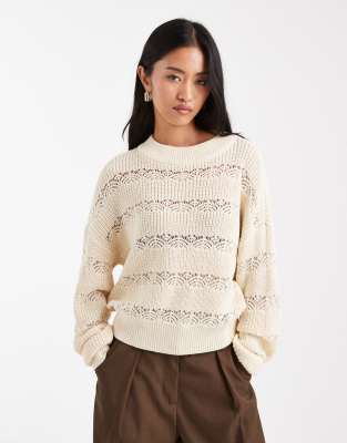 Vero Moda - Grobmaschiger Strickpullover in Cremeweiß
