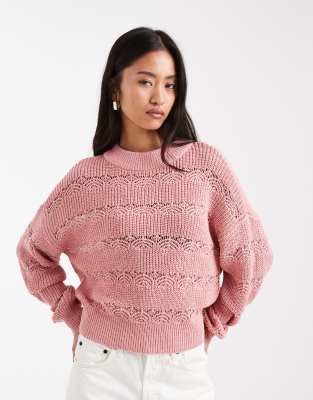 Vero Moda - Grobmaschiger Strickpullover in Rosa