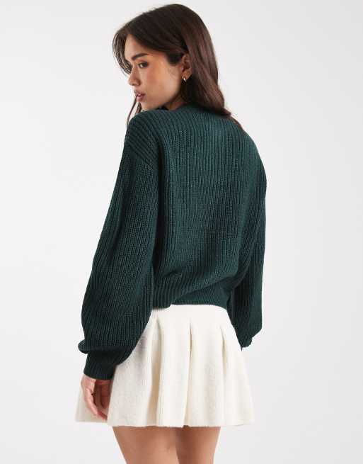 Vero Moda – Grön, grov ribbad kofta med rund halsringning, 3 av 4