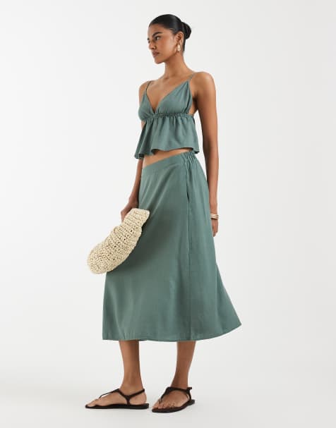 Vero Moda – Grön midikjol med linnekänsla, del av set - view 1