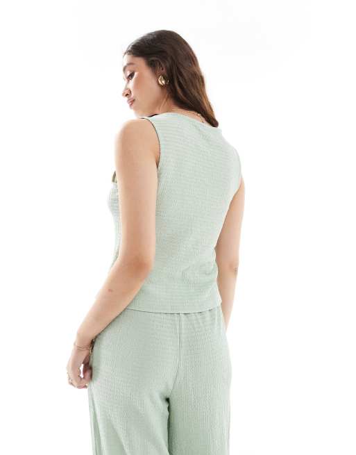 Vero Moda – Grön, strukturerad topp i jersey med knytning framtill, del av set, 3 av 4