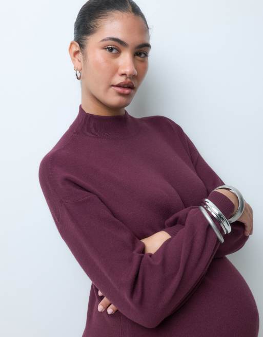 Vero Moda Grossesse robe courte en maille à col cheminée bordeaux, 2 de 5