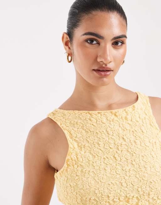 Vero Moda Grossesse - Robe courte sans manches à encolure bateau en dentelle fleurie stretch - Jaune doré, 3 de 4