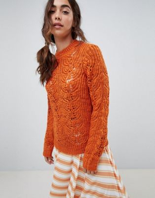 Vero Moda – Grov kabelstickad tröja-Orange