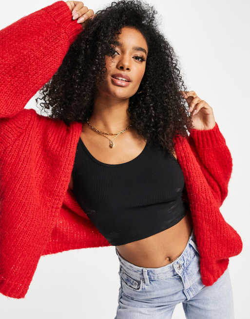 Vero Moda – Gruby czerwony kardigan