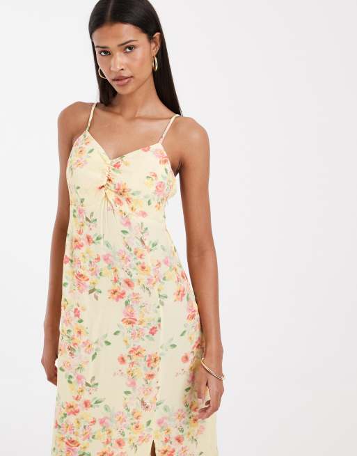 Vero Moda - Gul cami-midikjole med rynket brystdetalje og blomsterprint, 3 af 4