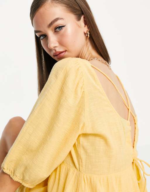Vero Moda - Gul mini-smockkjole med krydset ryg, 3 af 4