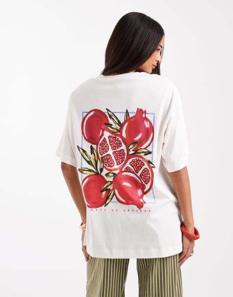 Vero Moda - Gul oversized boyfriend-T-shirt med 'Fruta de Granada'-print - view 1