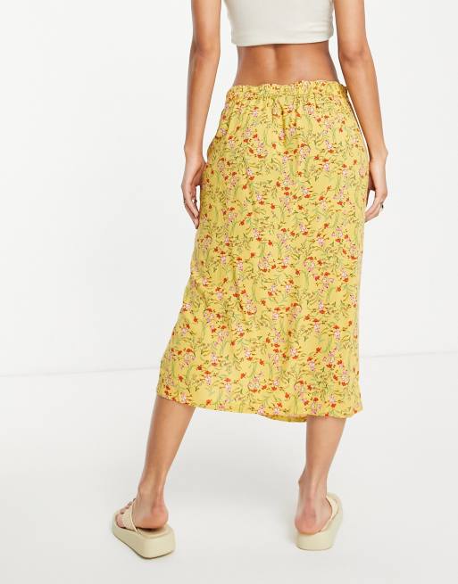 Vero Moda – Gulblommig midikjol med sidoslits, 2 av 4