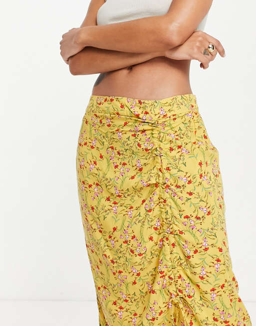 Vero Moda – Gulblommig midikjol med sidoslits, 3 av 4