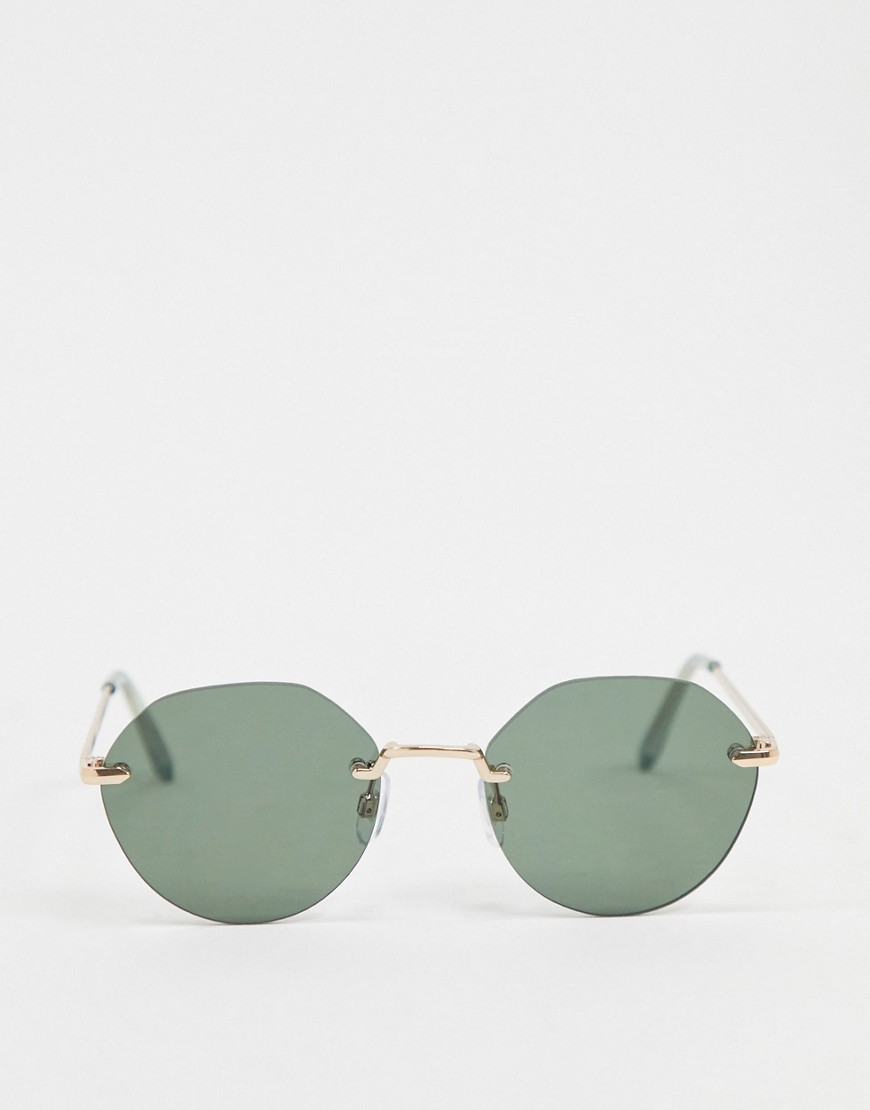 Vero Moda – Guldfärgade sexkantiga solglasögon utan ramar-Brun
