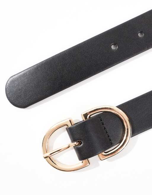Vero Moda – Gürtel in Schwarz mit goldfarbener Schnalle in Halbmond-Optik, 2 von 4