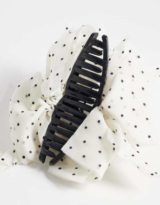 Vero Moda – Haarklammer in Cremeweiß und Schwarz mit Polka Dots, 2 von 3